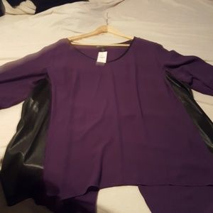 Purple Long Sleeve Blouse with faux leather sides